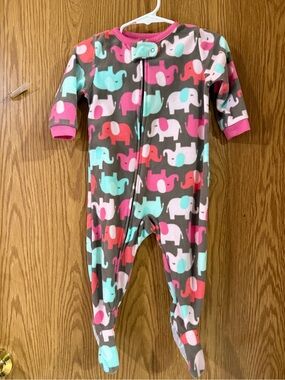 Carter's Fleece Elephant Footed Pajamas - Pink, Teal & Gray